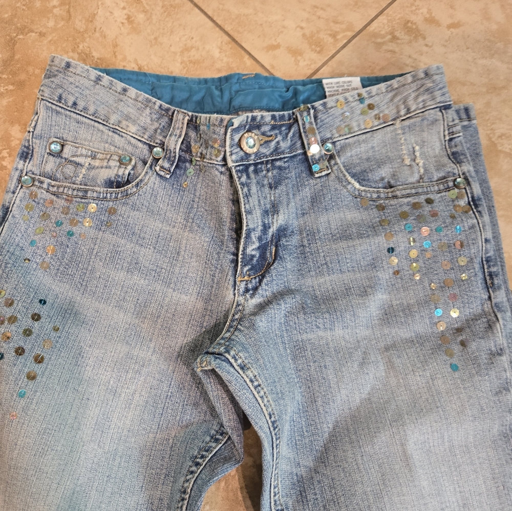 Mudd sequin embellished lowrise flare jeans Size 3